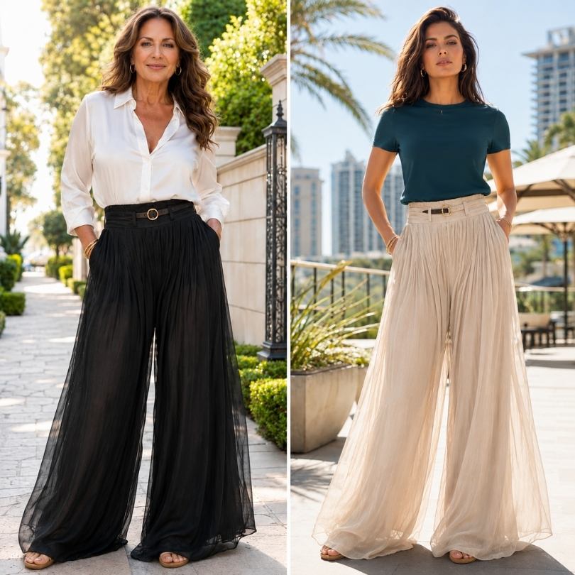 pantaloni effetto gonna donna